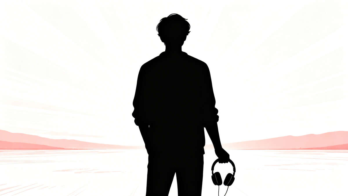 Alt text: 音乐人背影面向充满可能性的未来光芒，象征积极面对AI时代的变革