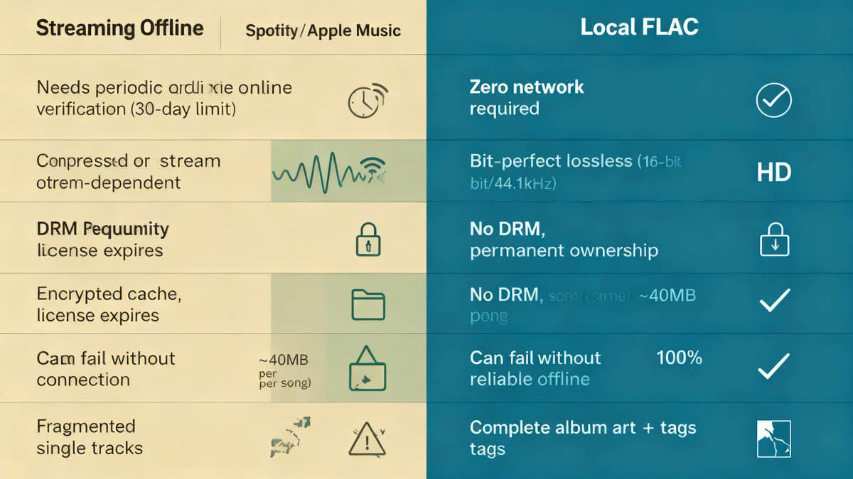 流媒体离线播放与本地 FLAC 音频对比